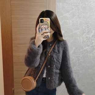 24h发货 2025新款爆款灰色短款毛茸茸加厚保暖羊羔绒毛毛外套女冬
