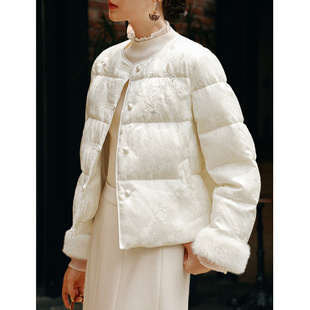 重工刺绣短款白色羽绒服90白鸭绒国风短外套女小个子2025冬季新款