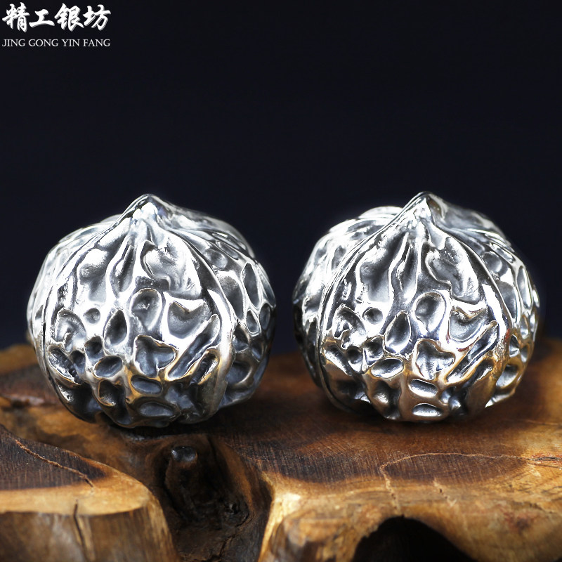 精工银坊银核桃999纯银核桃手把玩复古文玩核桃投资收藏证书礼盒