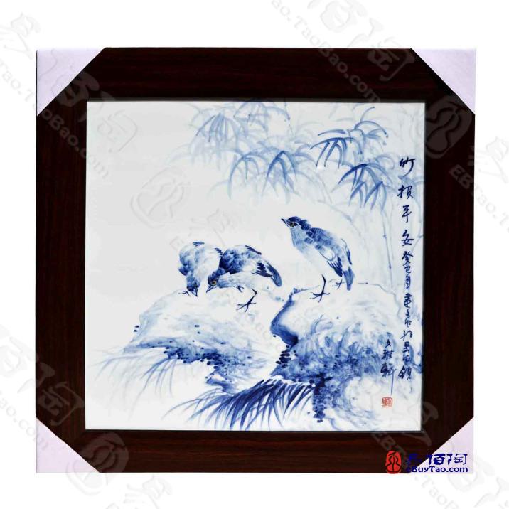 景德镇陶瓷手绘青花瓷板画壁画装饰画客厅书房装饰品挂画竹报平安图片