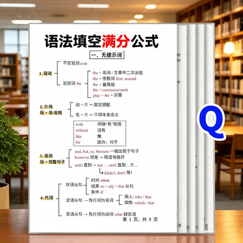 初中英语语法填空满分公式口诀答题技巧专项训练A4塑封学习卡片