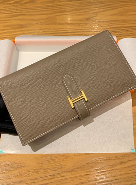 H家钱包女长款真皮男士钱夹H扣抽带高品质EP头层牛皮两折零钱皮夹