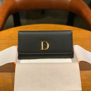 小众设计 皮夹真皮D字母大容量气质两折包盖式 钱包女2024新款 长款