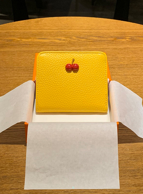 黄色钱包招财 短款真皮两折超薄2025新款钱夹折叠ins简约时尚女小