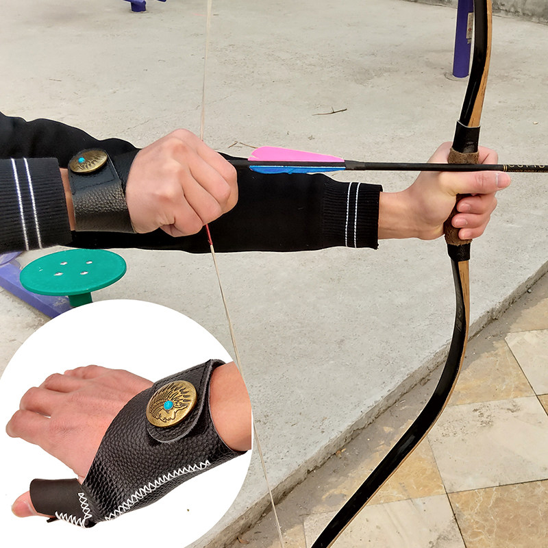 传统弓射箭扳指蒙古式牛皮拇指撒放护指手腕防脱骑马射箭护具扳指