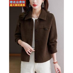 小个子妈妈秋装双面羊绒大衣洋气中年女短款毛呢外套春秋上衣开衫