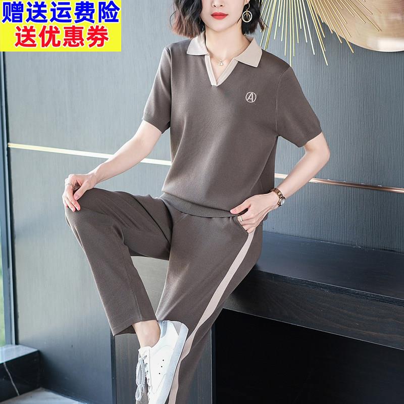 减龄洋气短袖T恤运动套装女休闲时尚夏季新款中老年妈妈装两件套