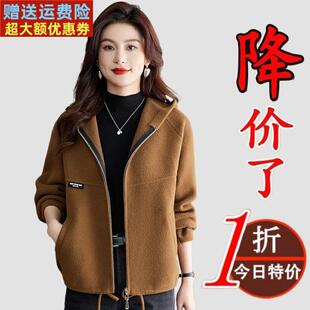秋冬毛呢短外套女春秋2025新款爆款洋气大码宽松连帽休闲羊绒大衣