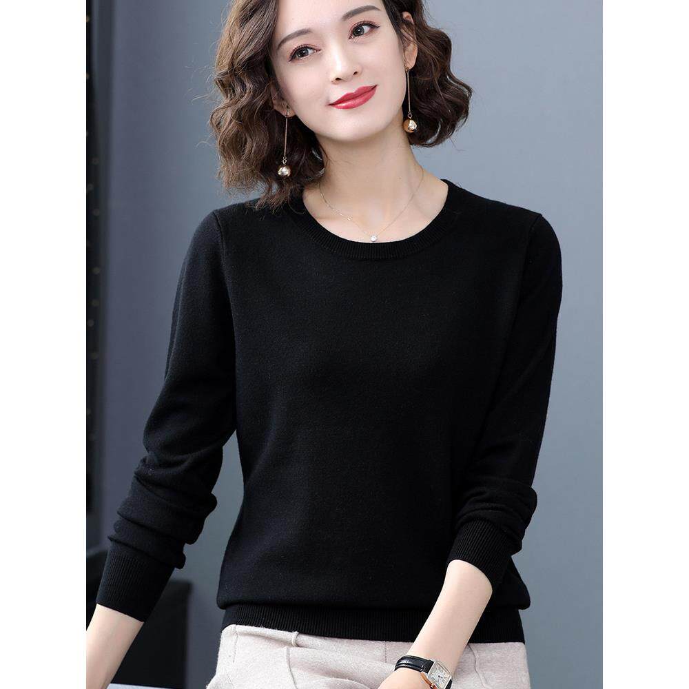2025春秋冬新款圆领套头毛衣修身百搭针织衫100%纯羊毛打底衫女