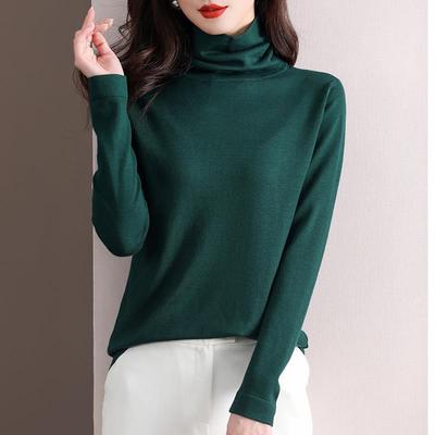堆堆领打底衫女秋冬2025新款遮肚子针织上衣大码宽松胖mm高领毛衣