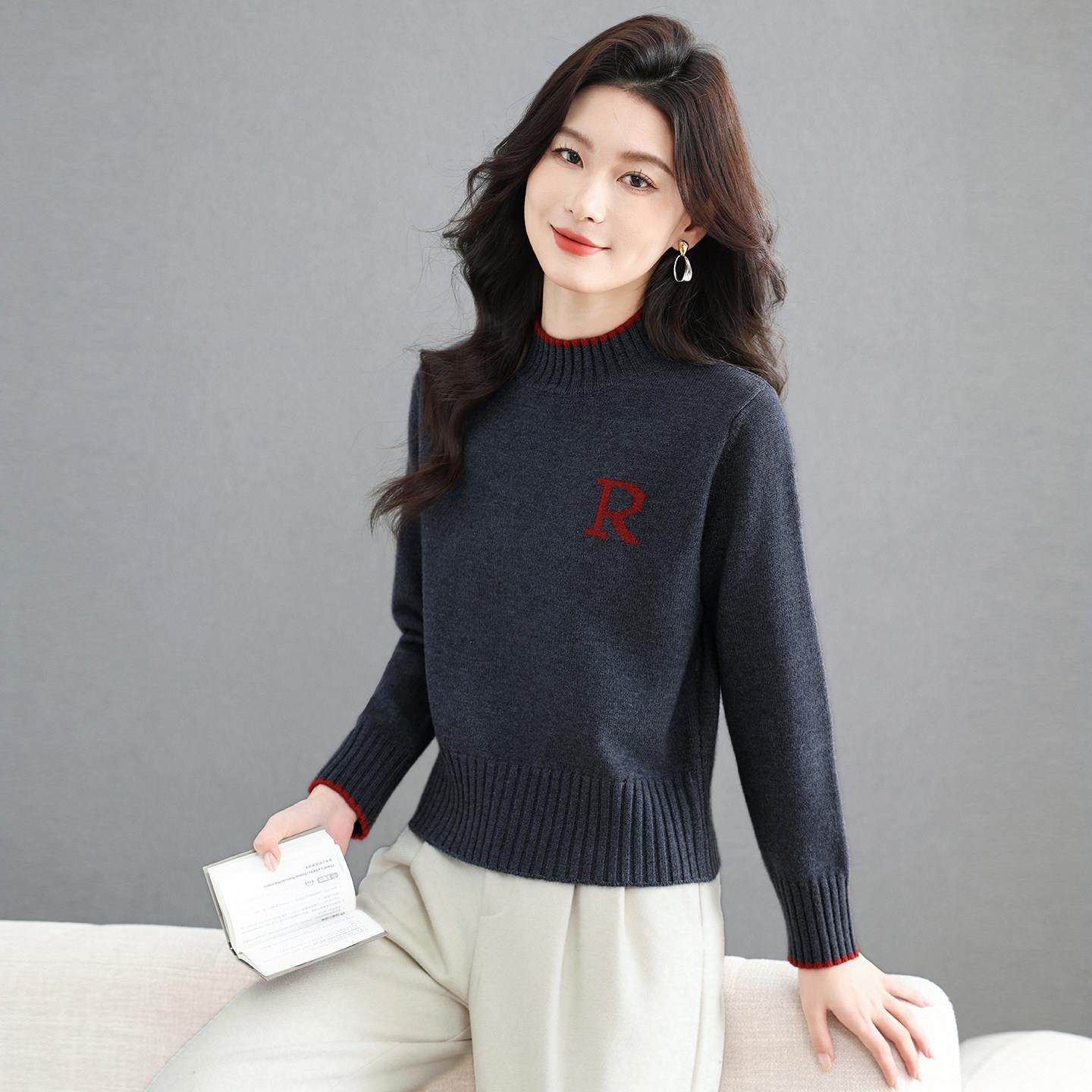 2025秋冬新款半高领毛衣女冬短款高腰小个子针织打底衫配裙子上衣