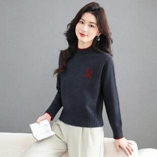 2025秋冬新款半高领毛衣女冬短款高腰小个子针织打底衫配裙子上衣