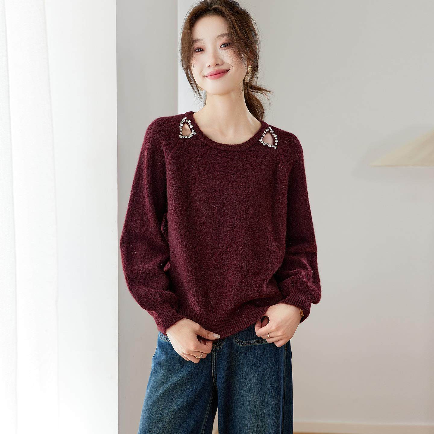 亮片针织衫长袖t恤女春秋2025新款高级感顶珠毛衣打底衫内搭上衣