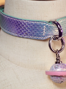 诊疗师手工定制 朝霞压纹铃铛吊坠项圈真皮choker脖环礼物sm小众