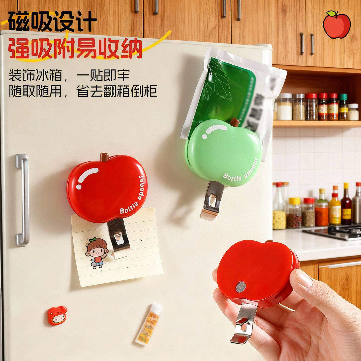 苹果磁吸口服液开瓶器啤酒红酒起瓶器开瓶盖神器冰箱贴防潮封口夹
