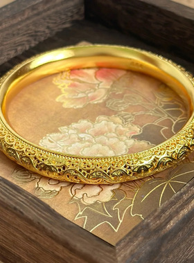 金店同款缠绕花纹镂空花丝手镯新中式国潮闭口镯子高级感女款