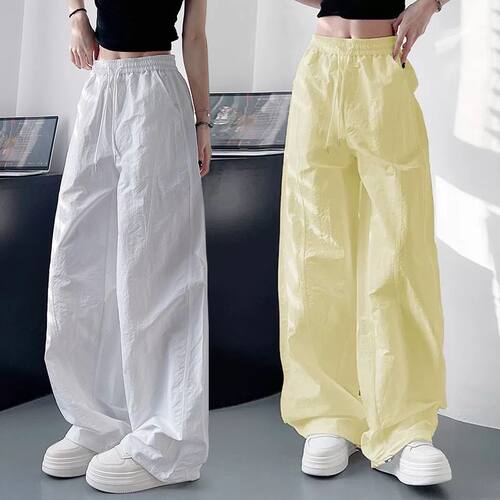 显瘦休闲直筒白色透气阔腿裤