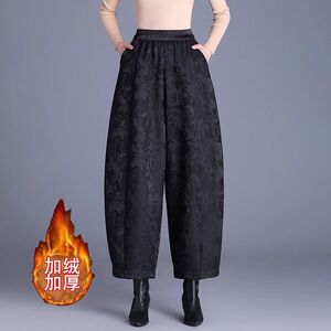 提花阔腿裤女士春秋冬加绒加厚新款妈妈高腰休闲九分保暖灯笼靴裤