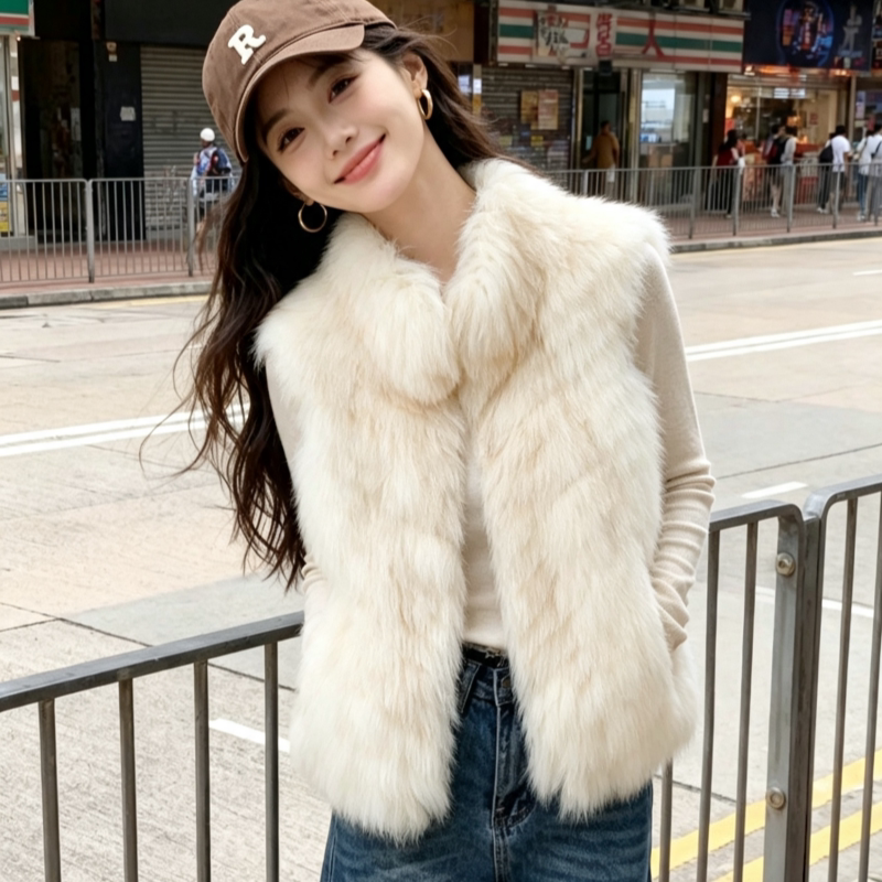 松间雪狐 立领车条狐狸毛皮草马甲女显瘦秋冬百搭无袖真毛毛背心
