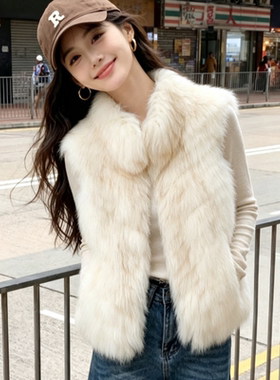 车条狐狸毛皮草马甲女无袖真毛毛