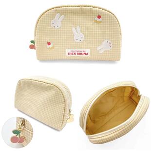 日系甜美少女心米菲兔卡通可爱格纹刺绣化妆手拿包出门户外收纳包