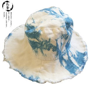 扎染渔夫帽男女大理白族手工蓝染板蓝根植物染云南民族风防晒帽子