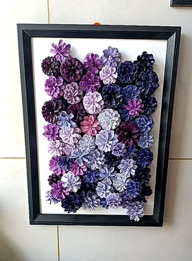 紫色松果画纯手工上色丙烯画客厅装饰画原木风肌理感玄幻走廊挂画