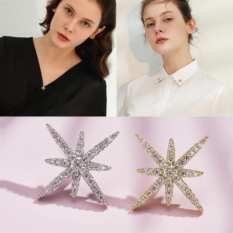 防走光扣领口小领扣领针雪花胸针女袖扣衬衣别针百搭胸花高档配饰