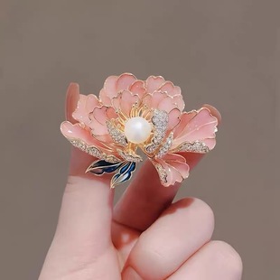 胸花古典气质花朵旗袍汉服别针 粉色牡丹花胸针高档女精致国潮中式