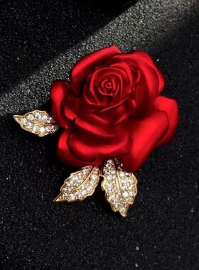 中国红色玫瑰花胸针高档女婚礼胸花新年别针精致气质西装大衣配饰