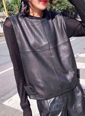 欧货真皮皮马甲女短款绵羊皮背心无袖显瘦修身韩版套头皮衣潮秋