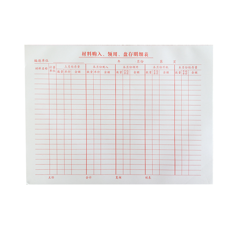 材料购入领用盘存明细表用品考勤表工本记报表财务记账软件出纳