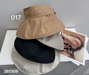 新款纯色可扎马尾帽子女夏季大檐空顶帽遮阳可折叠遮脸太阳帽