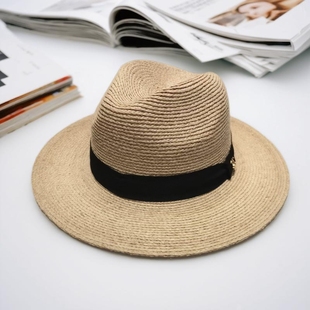 特细拉菲草编织爵士帽英伦风绅士帽巴拿马帽宽檐草编遮阳帽礼帽