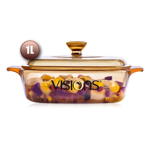 康宁(VISIONS)锅透明玻璃锅1L方锅家用奶锅汤锅烘焙模具
