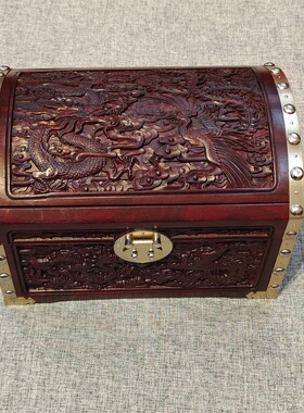 紫檀包边加固龙凤官皮箱送礼佳品首饰盒26*18*17.5cm