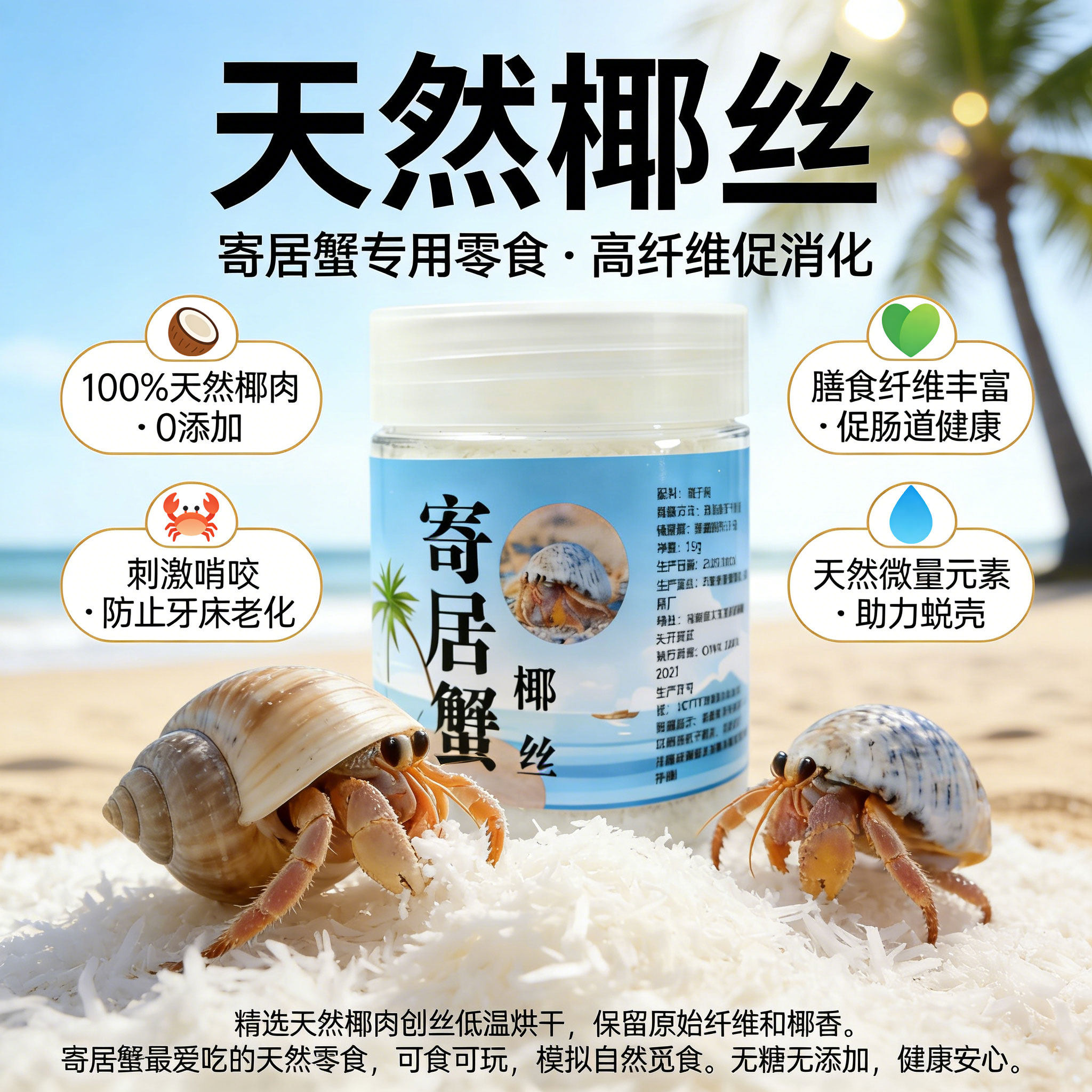 寄居蟹宠物专用零食椰丝椰蓉椰片沙蟹海水寄居蟹饲料食物爬宠虾蟹