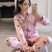 两件套装 春秋季 可爱学生开衫 纯棉睡衣女韩版 全棉家居服可外穿 长袖