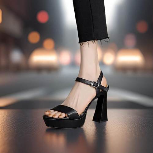 防水台一字带超高跟凉鞋简约小码