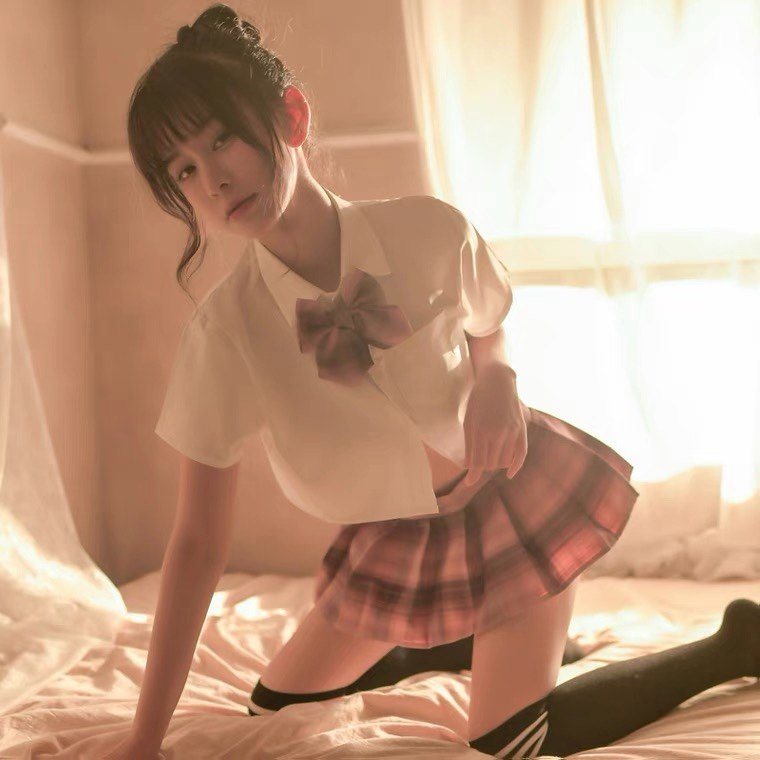 JK性感制服超短裙甜美校园风衬衣格子超短裙2022新款春夏睡衣套装