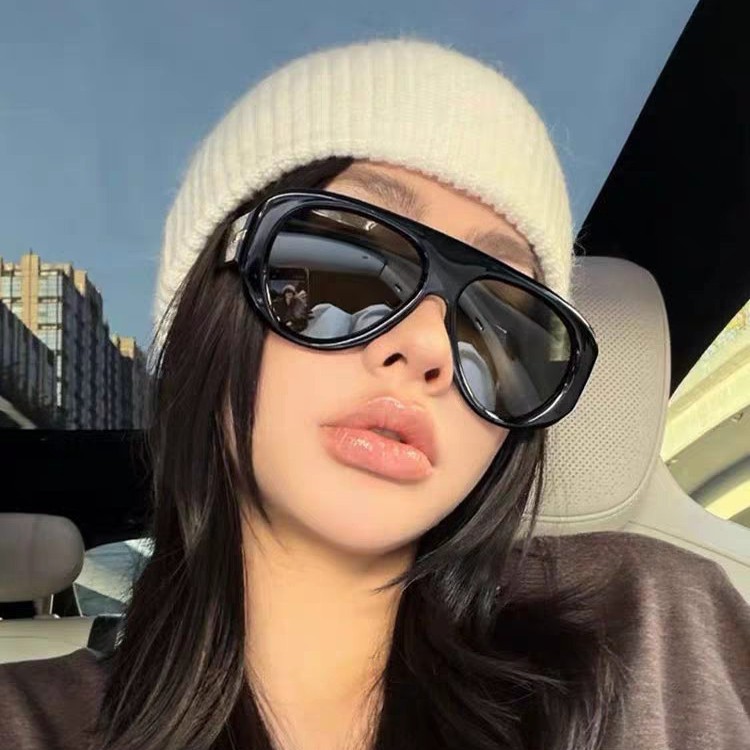 跨境欧美风时尚超大框蛤蟆墨镜女高级感Y2K网红宽边镜腿太阳眼镜