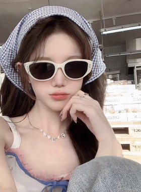 ins小红书同款白色猫眼墨镜女高级感复古白色边框防紫外线太阳镜