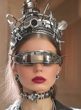 Y2k未来朋克连体镜片个性潮流金属铆钉派对眼镜时尚款骑行墨镜新