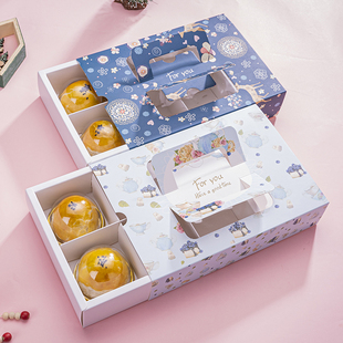 盒4粒雪媚娘青团纸盒子中秋月饼礼盒 创意手提式 6粒蛋黄酥盒子包装