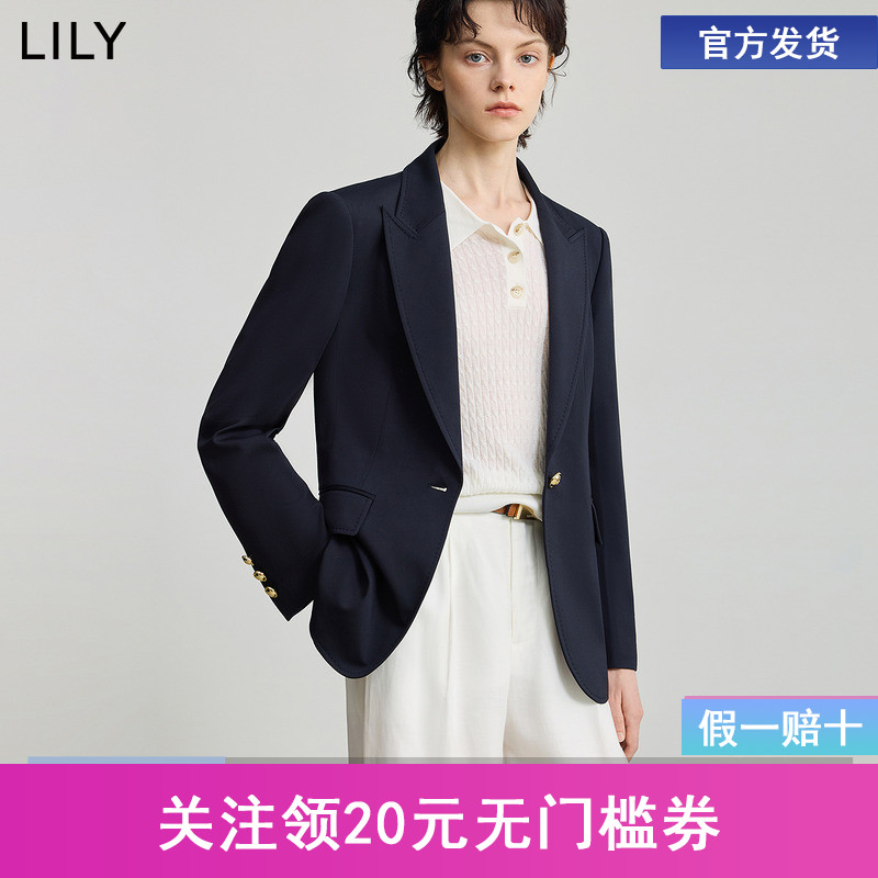【商场同款】LILY2025秋新款女装复古戗驳领收腰休闲通勤西装外套