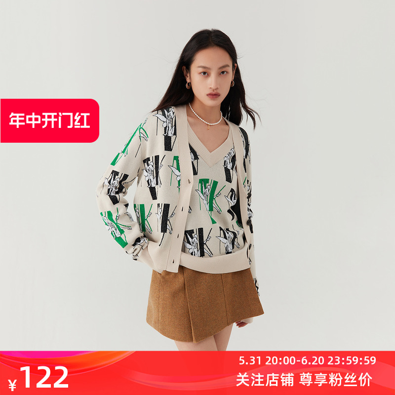 【迪士尼小仙子系列】LILY2022冬新款女装趣味提花V领针织开衫 女装/女士精品 毛针织衫 原图主图