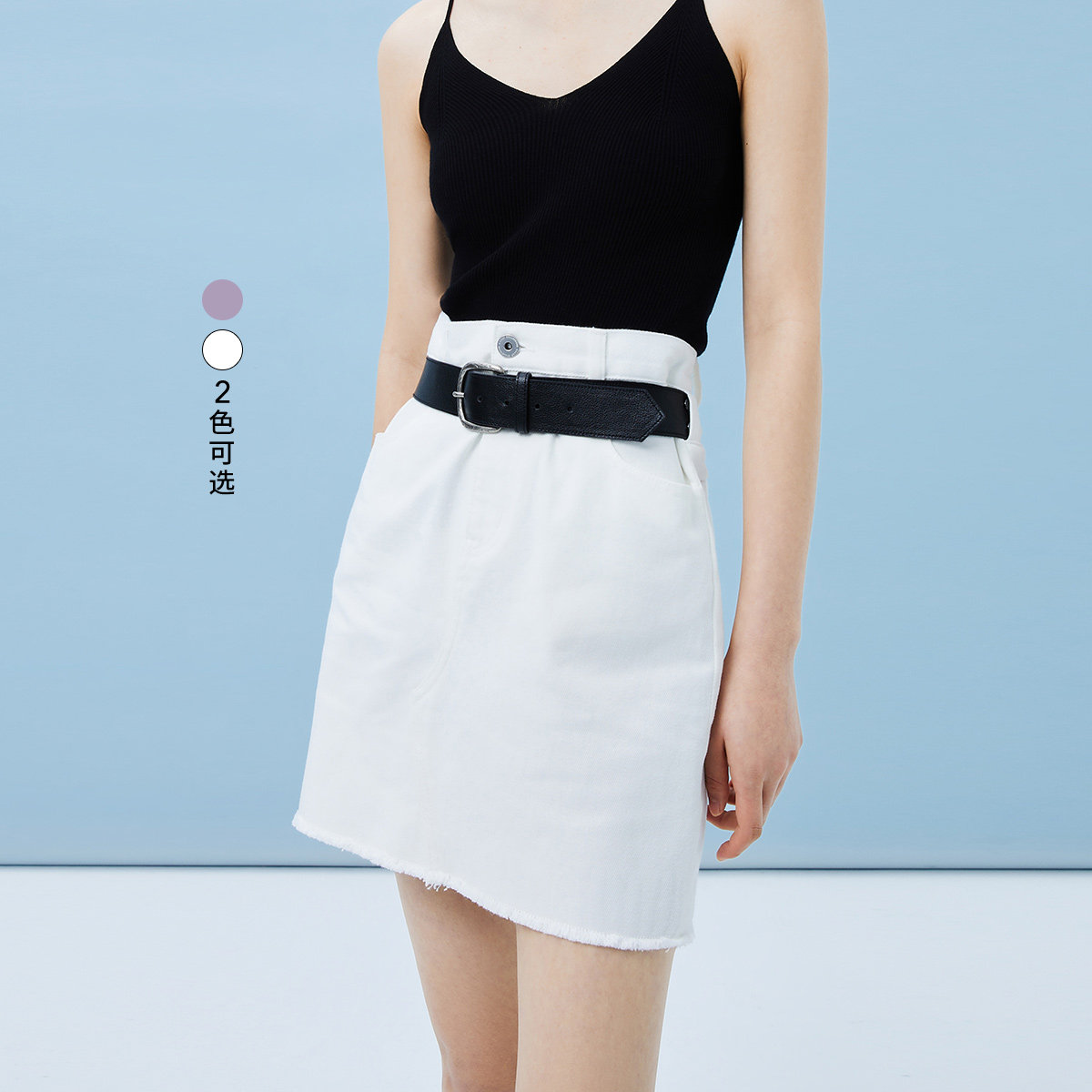 【商场同款】lily2023夏新款女装舒适全棉复古休闲牛仔半身裙短裙