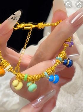 金店同款沙金珐琅七宝葫芦麻花盘缠蹦迪珠手链女新中式七子葫芦