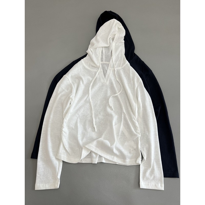 麻感棉连帽长袖T恤女士春秋新款宽松休闲V领百搭抽绳上衣显瘦减龄,女装/女士精品,T恤,淘宝优惠券,粉丝福利购,淘宝优惠卷