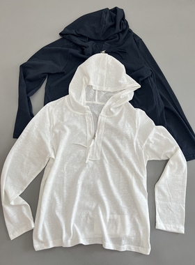 麻感棉韩系百搭半开拉链连帽防晒长袖T恤女春秋新款宽松休闲百搭